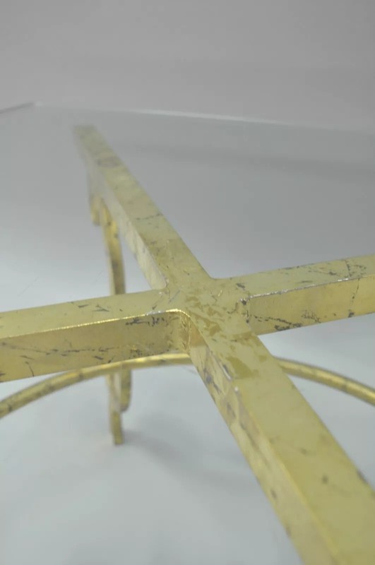 Vintage Italian Hollywood Regency Scrolling Gold Metal and Glass Coffee Table gallery
