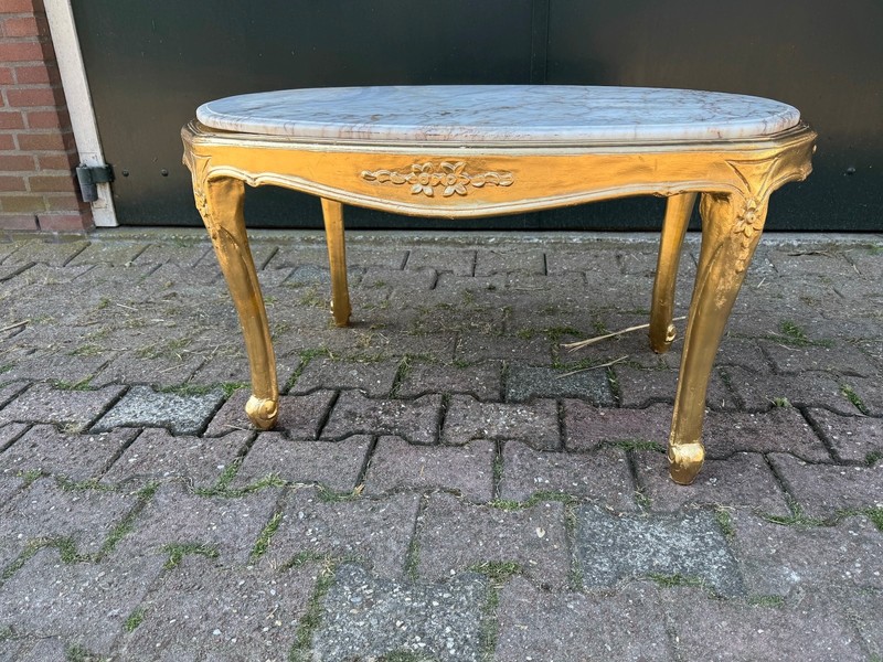 Coffee Table French Louis XVI Gold Beech Marble 1940 Gilded Salon Cocktail