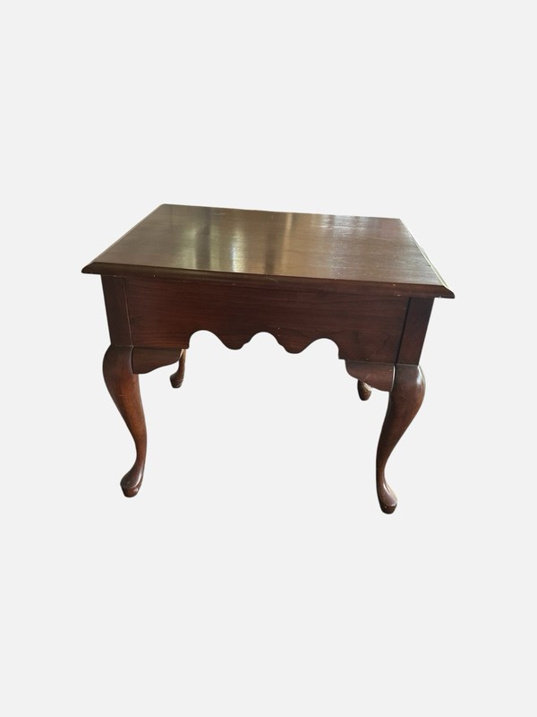 Vintage Cherry Wood Queen Anne 1 Drawer End Side Table Cabriole Legs Brass Pull gallery