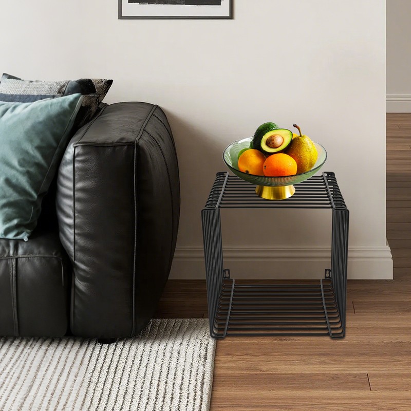Black Iron Vintage Square Side Table 11.8in Smooth Edges Retro Home Aesthetic