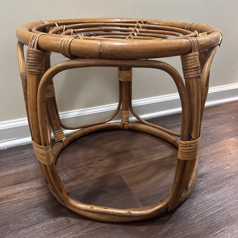Vintage Bamboo Rattan Round Side Table Mid Century Ottoman MCM gallery