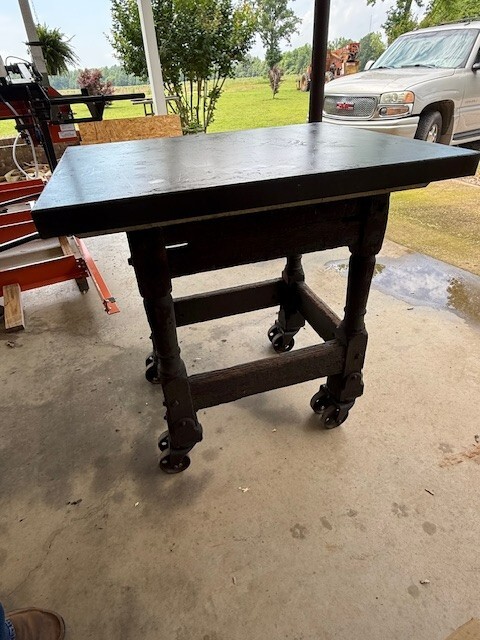 Antique Printers Table, Industrial Die Cart, Antique Turtle Top Table