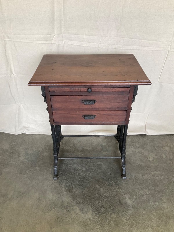 19th Century Gothic Cast Iron & Walnut Industrial Work Table Stand Bench Rare