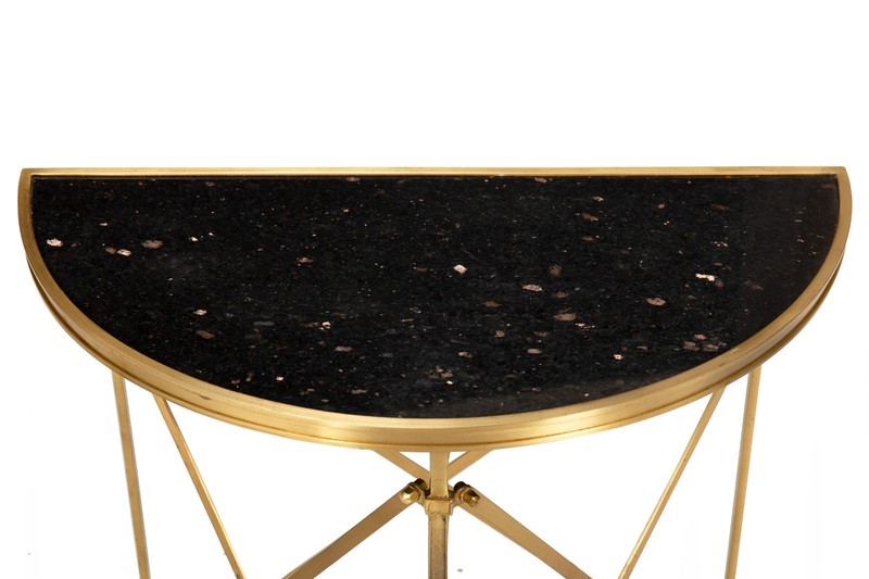 Pair of Bronze and Black Granite Demilune Console Tables, Manner of Jansen gallery