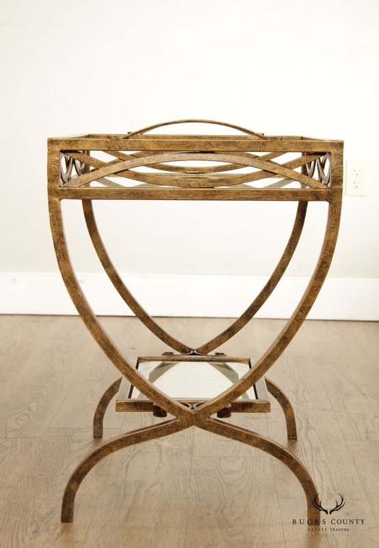 Hollywood Regency Style Wrought Iron and Glass Two Tier Side Table gallery