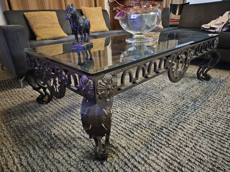wrought iron glass top coffee table