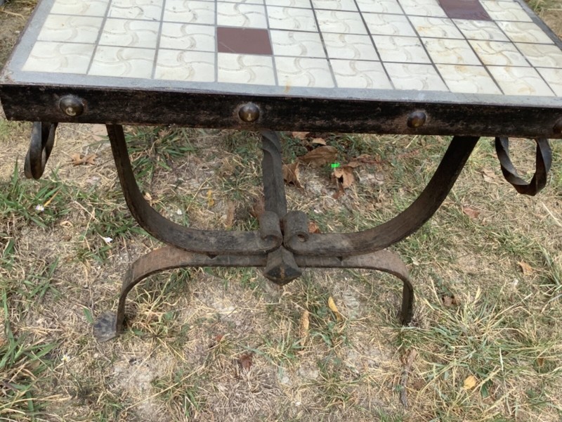 Vtg Black Wrought Iron revival Tile patio coffee Table Spanish California gallery