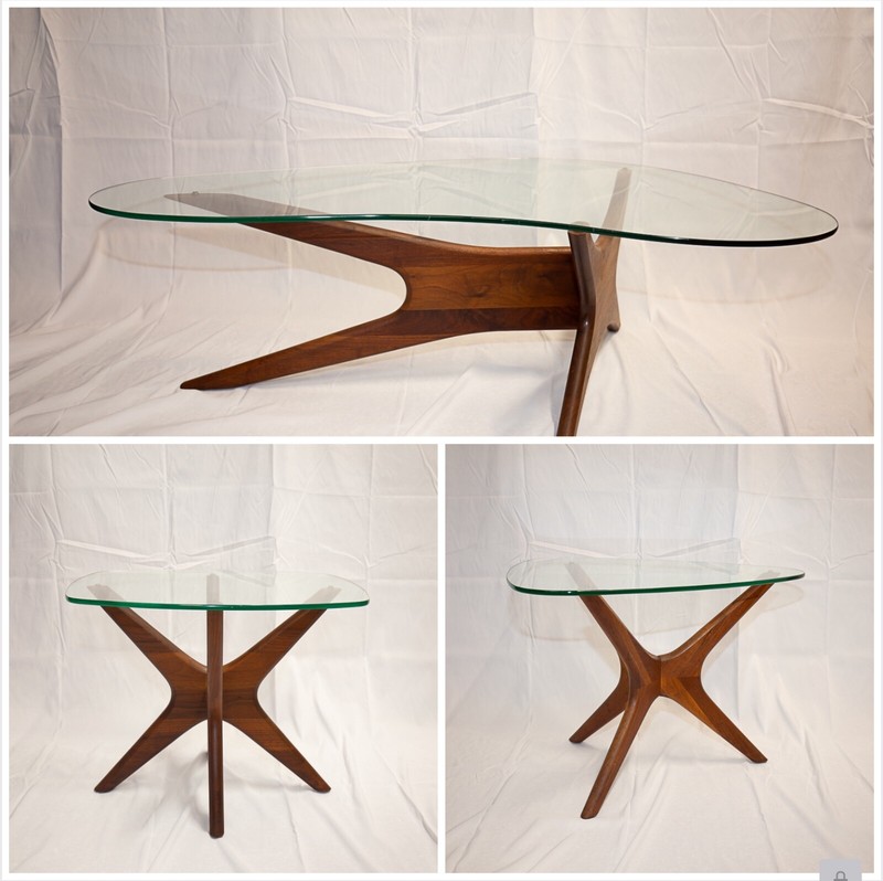 Adrian Pearsall “JAX” Walnut/Crystal Table Set of 3 by Craft Associates