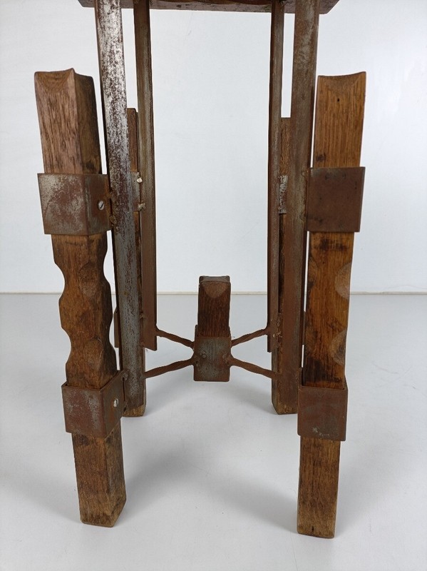 Industrial Steampunk Rustic Pedestal Plant stand Side table Wood Iron funky vint gallery