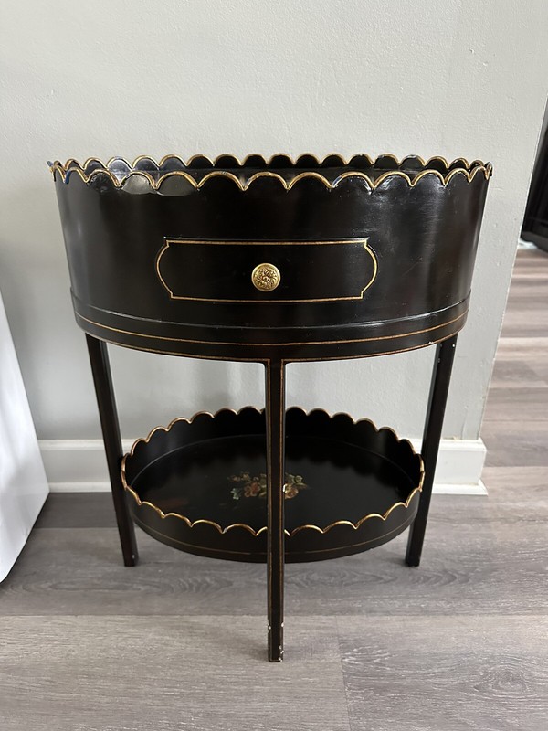 Maitland Smith Table English Regency Metal Black Hand Painted Two Tier Rare
