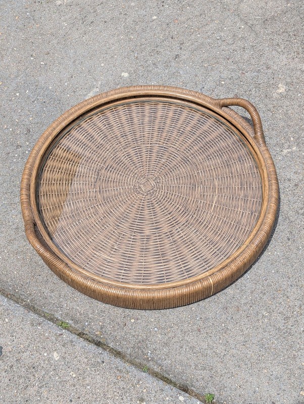 Vintage Bent Bamboo Wood Wooden Rattan Serving Tray End Butler Glass Top Table gallery