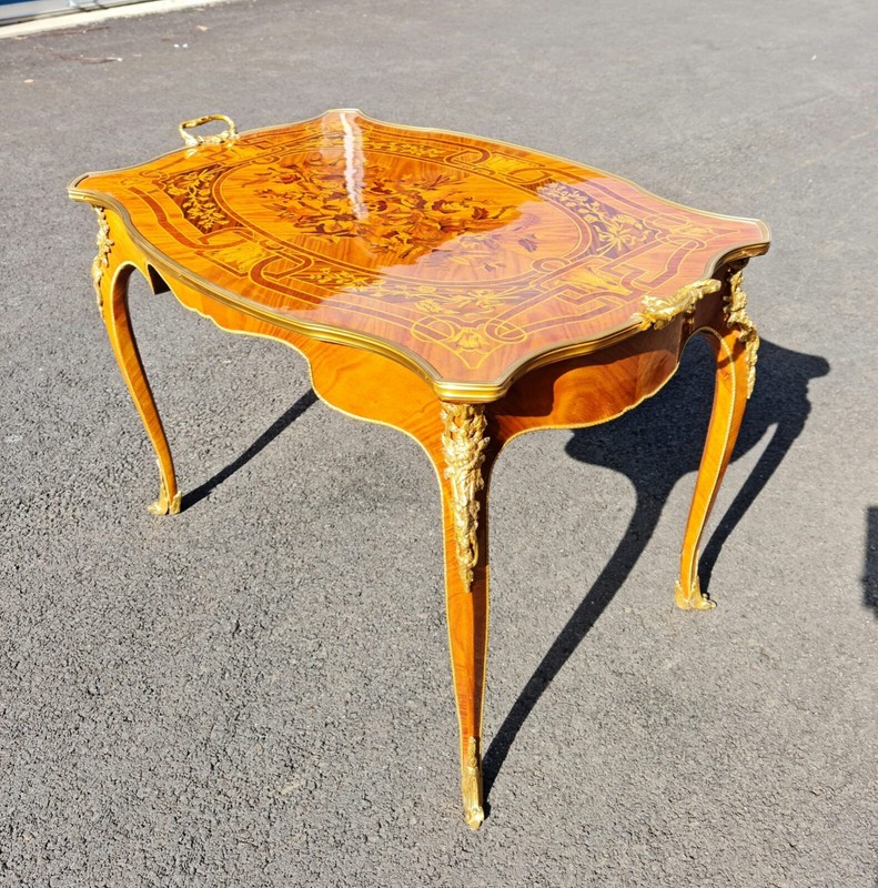 Marquetry French style tea table gallery