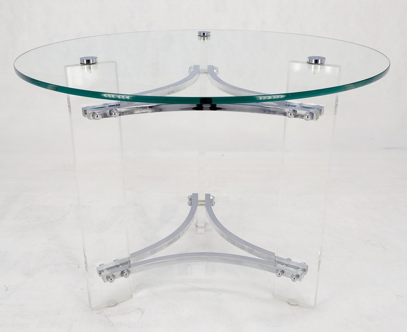 Glass Lucite Chrome Round Center Side Occasional 1970s Two Tier Table MINT! gallery