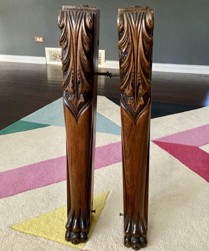 Mahogany Wood Carved Lions Feet Paws Table Piano Legs Decor 1914 Antique Vintage