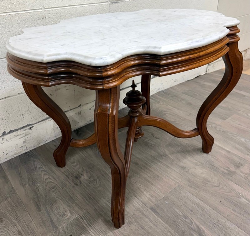 Antique White Marble Turtle Top Victorian Eastlake Parlor Table Center Table gallery