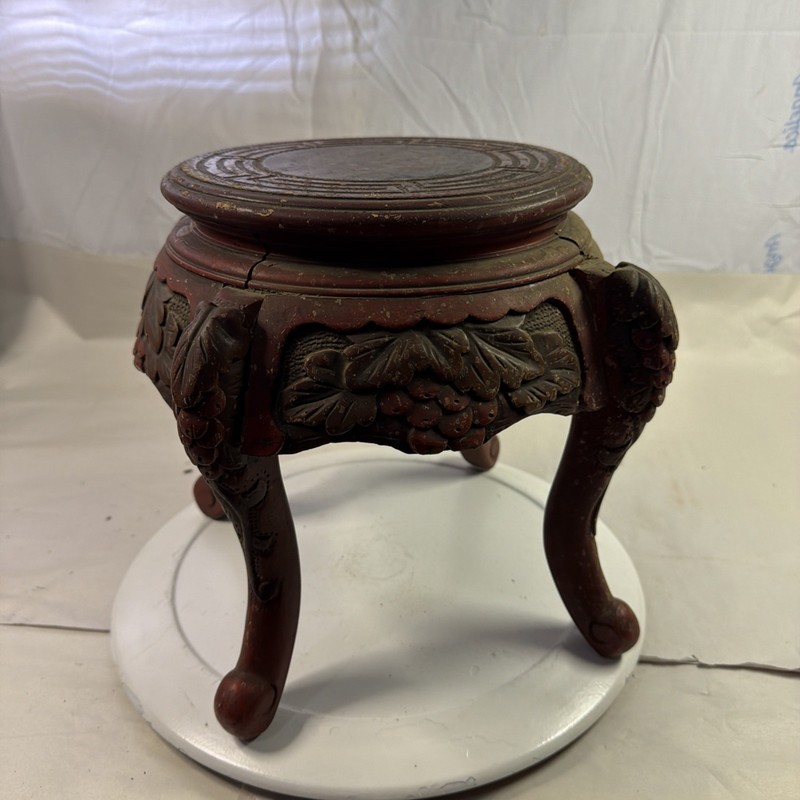 Vintage Meiji Era Japanese Nouveau Dragon Carved Wood Stool End Table