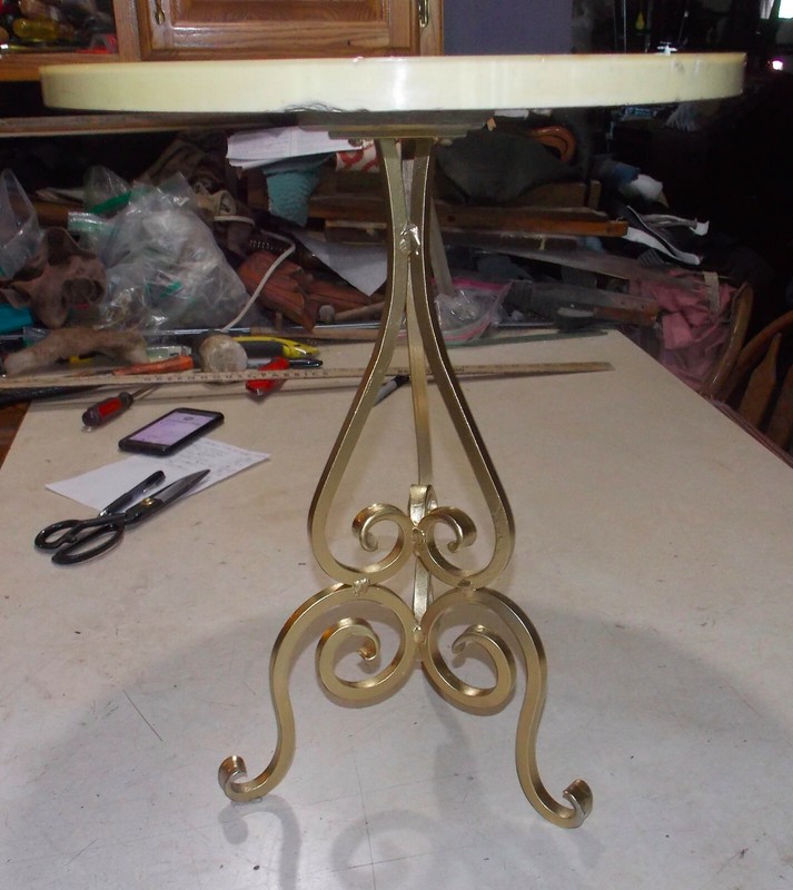 Mid Century Gold Metal Marble Top Plant Stand (PS92) gallery