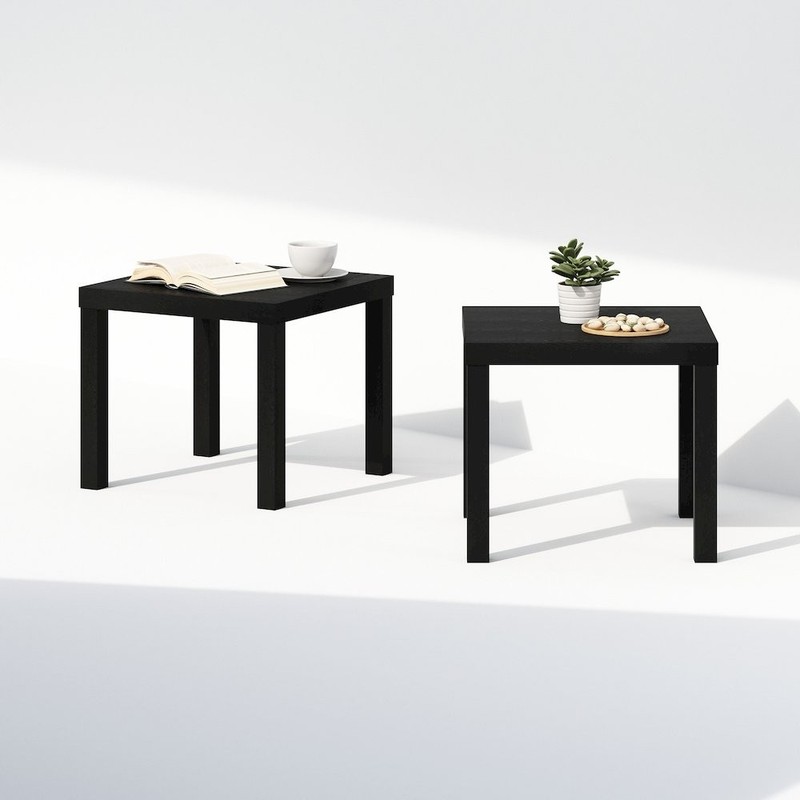 Simple Square Coffee Table, Side Table, Set of 2, Black gallery