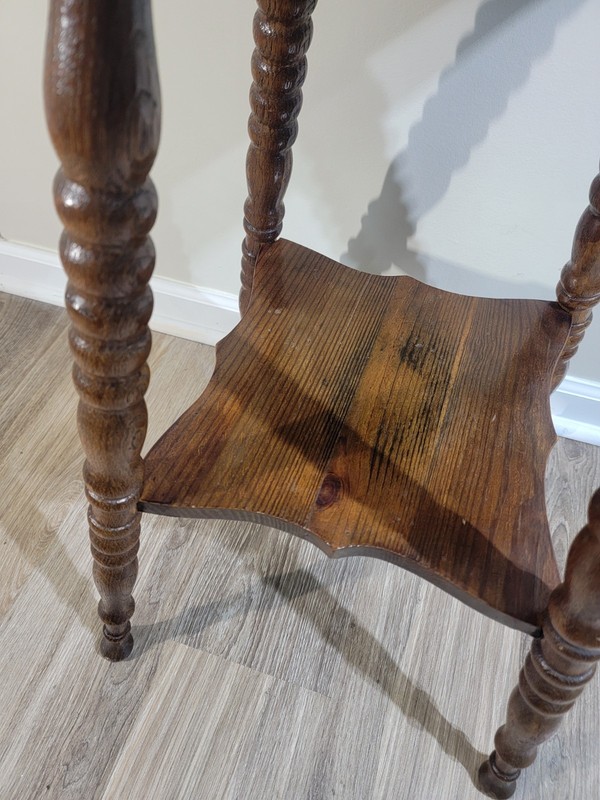 Antique Rustic Oak Victorian Turned Spool Leg 2 Tier Table gallery
