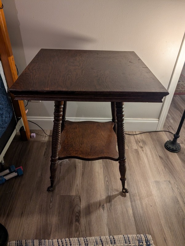 19th C American Tiger Oak side Table w/claw & rock crystal feet