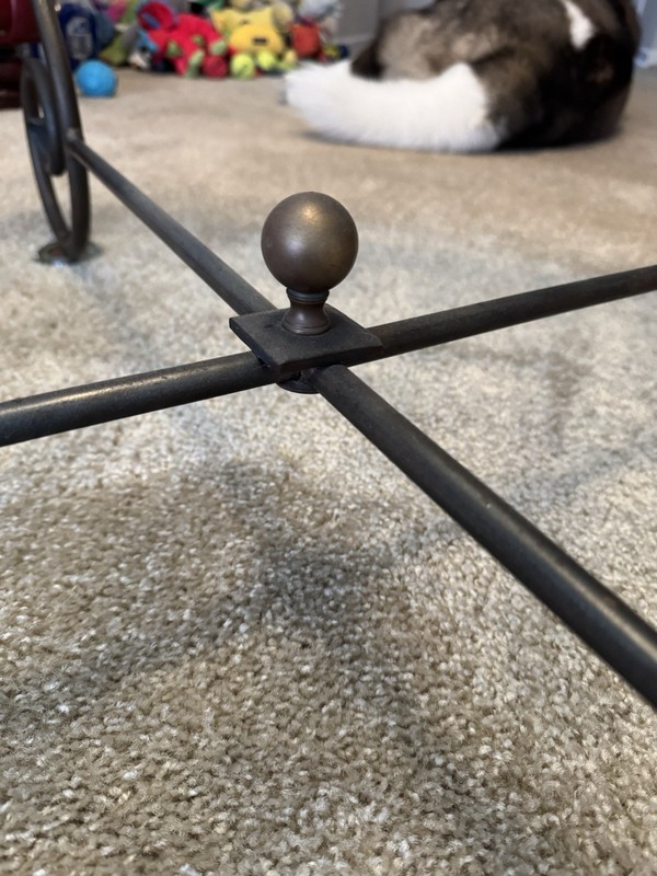 CHARLESTON FORGE 36” WROUGHT IRON WEBBED COFFEE TABLE BEVELED GLASS EDGE TOP gallery