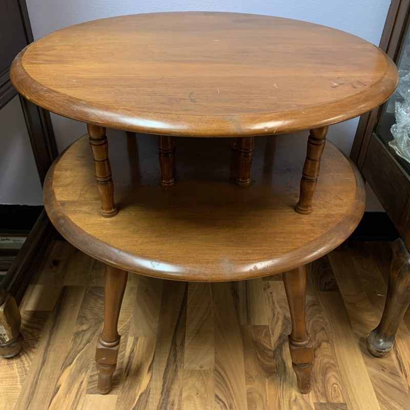 VTG 1950s Ethan Allen? Hand Made Solid Maple Wood Round 2 Tier End Table – 24”D