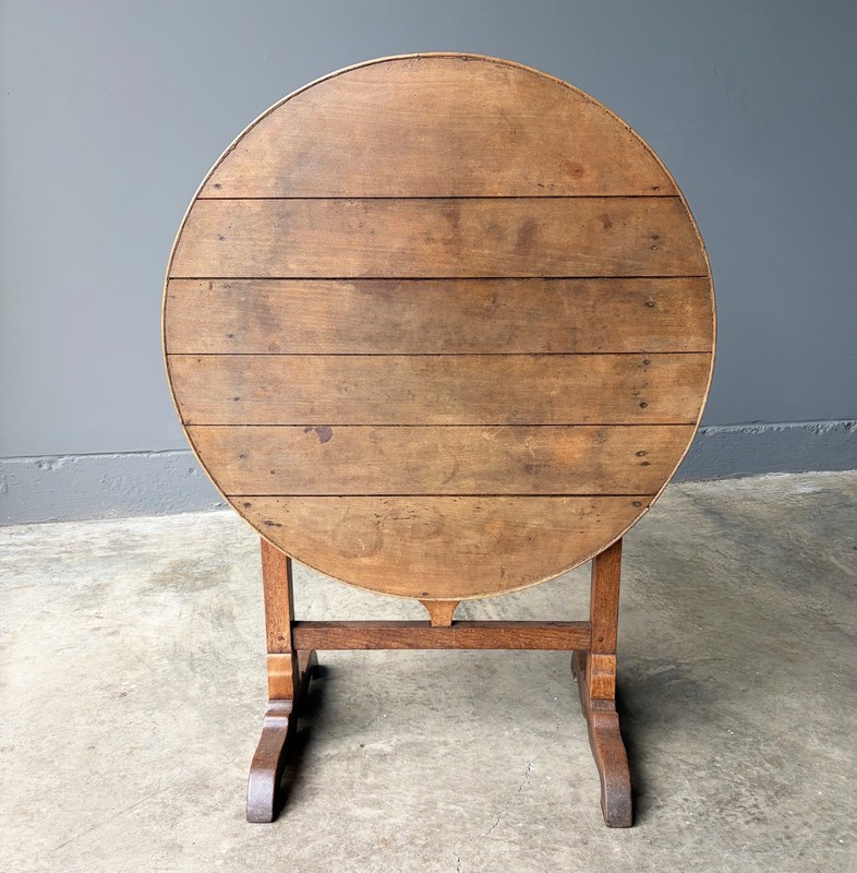 Antique French Solid Oak and Ash Rustic Wood Wine Tasting Table Tilt Top