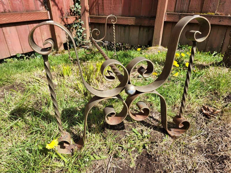 Vintage '70s Gilded Solid Wrought Iron Coffee Table Base Mid Century Forged gallery