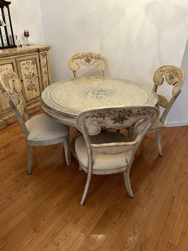 Vintage Pulaski “Oriental Treasures” Hand Painted Pedestal Dining Table & Chairs
