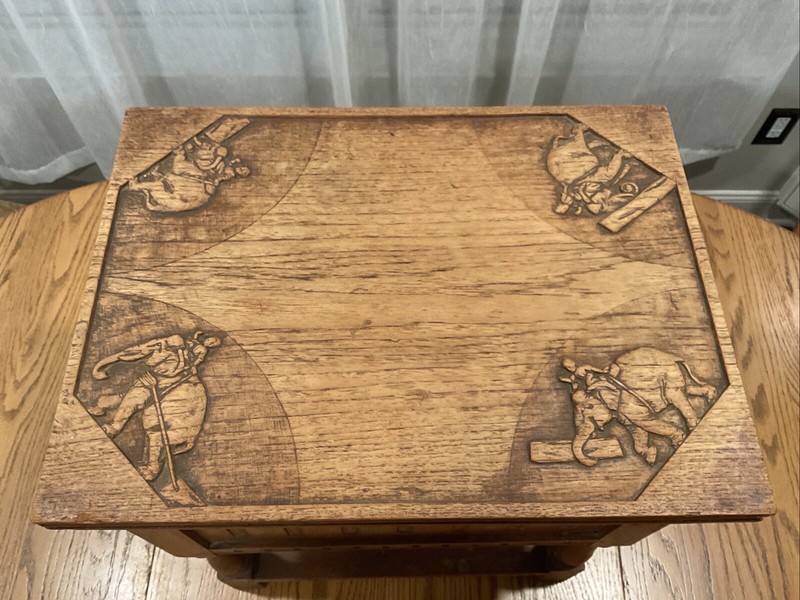 Antique Flip Top Night Stand Side Table Box Hand Carved Wood Folk Art Elephants gallery