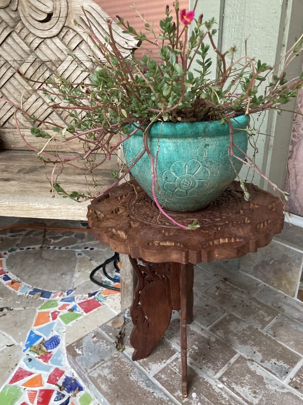 Vintage India Hand Carved Teak Wooden Folding Accent Table With Inlay gallery