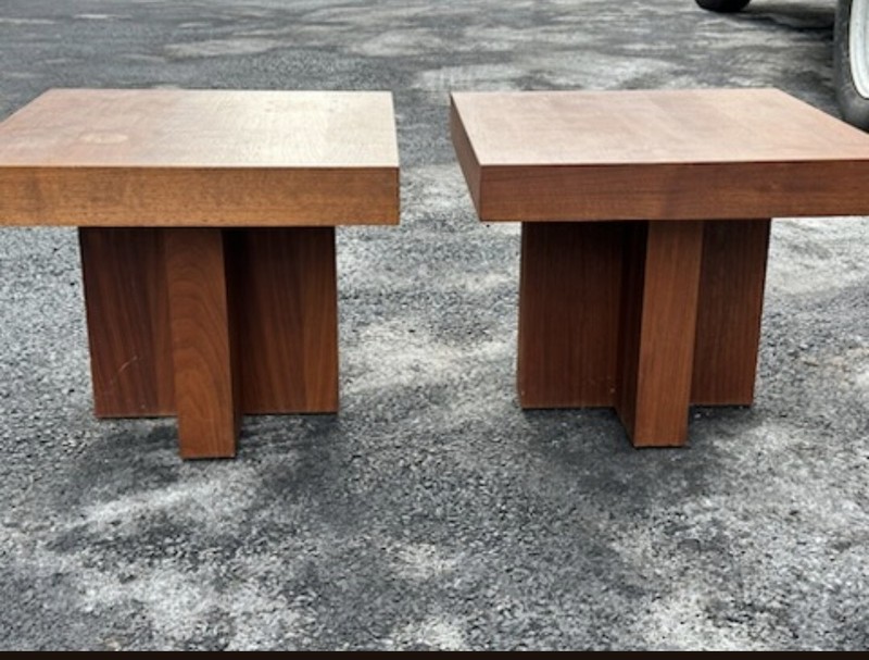 1960’s Milo Baughman Style Walnut Cruciform End Tables