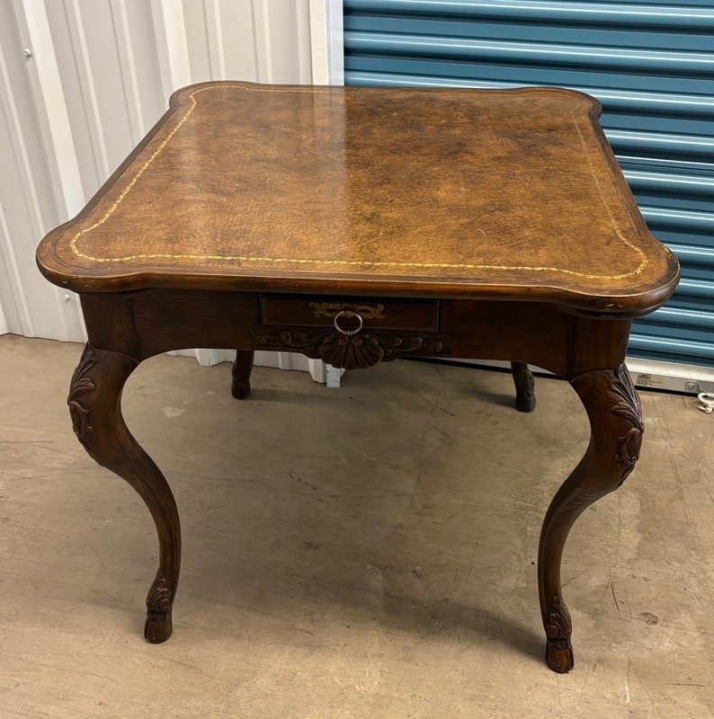 Vintage BAKER Furniture Collector's Edition Square Leather Top Game Table 32" gallery