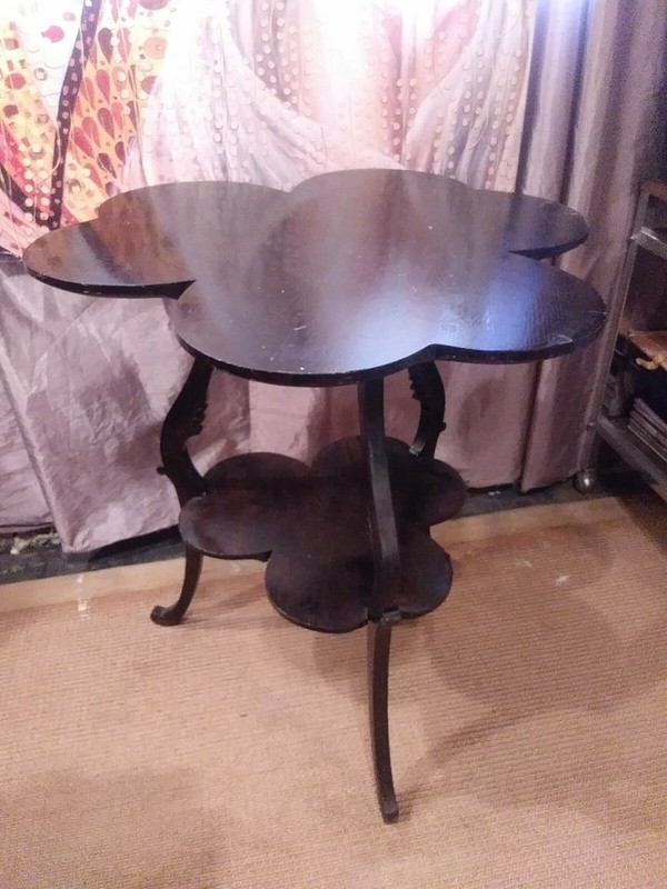 Antique Double Clover Table Wood Mahongany ? 29 x 27 widest part needs tighten