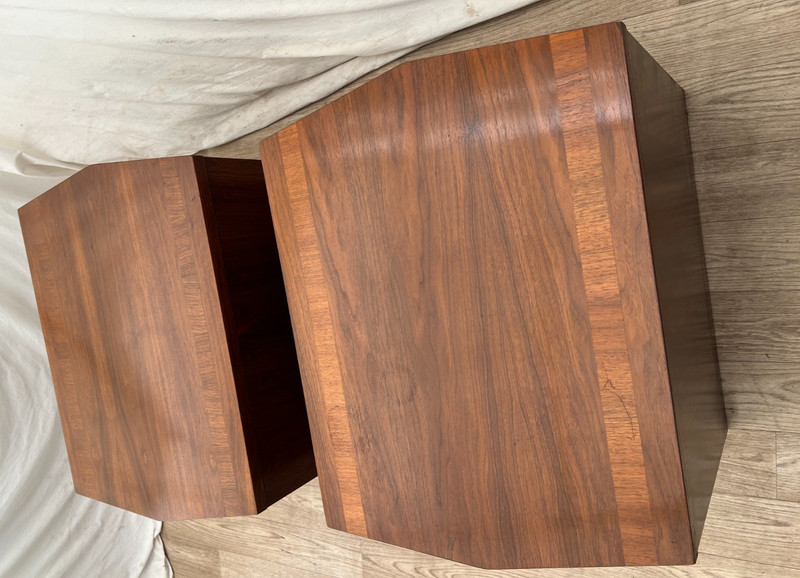 Mid Century Lane Nightstands Staccato Block Brutalist Front Walnut Side Tables gallery