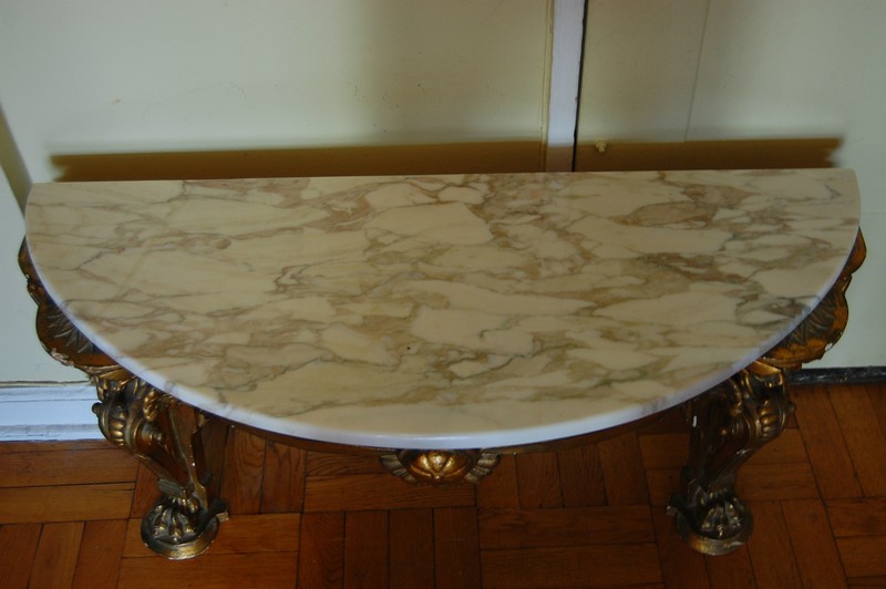 ANTIQUE GOLD GILT WOOD CONSOLE TABLE MARBLE TOP gallery