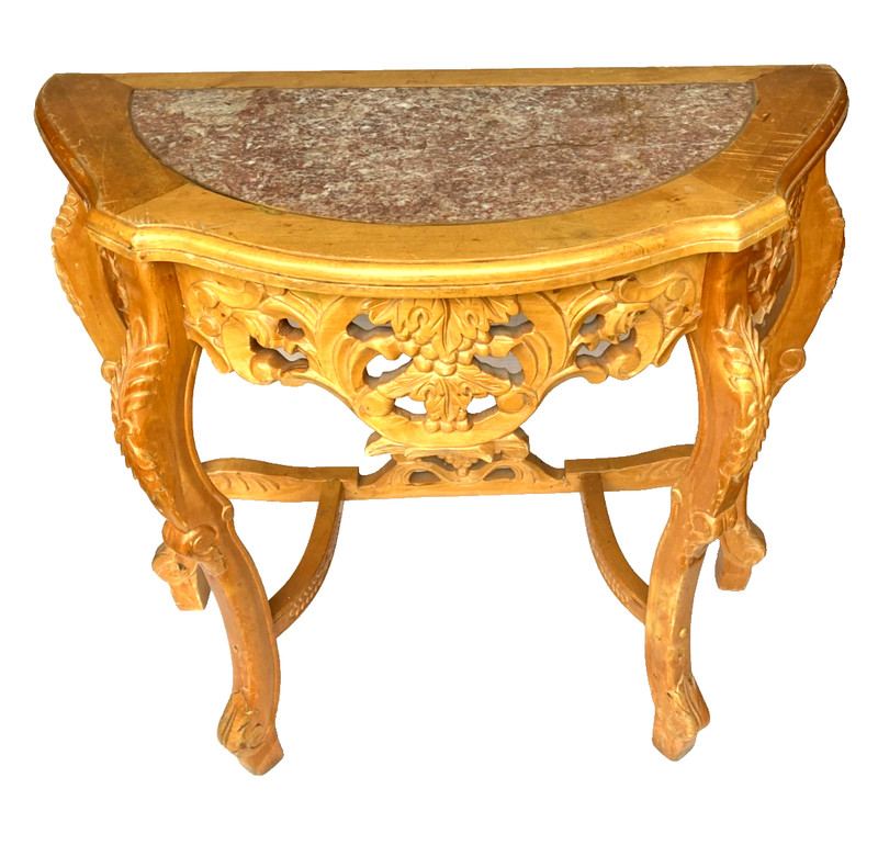 ANTIQUE CARVED SOLID WOOD & MARBLE TOP CONSOLE TABLE+ CORNER STAND VINTAGE- L@@K gallery