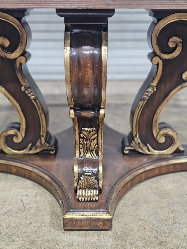 Henredon Mahogany & Gilt Center Table Console Table Marble Top Table gallery