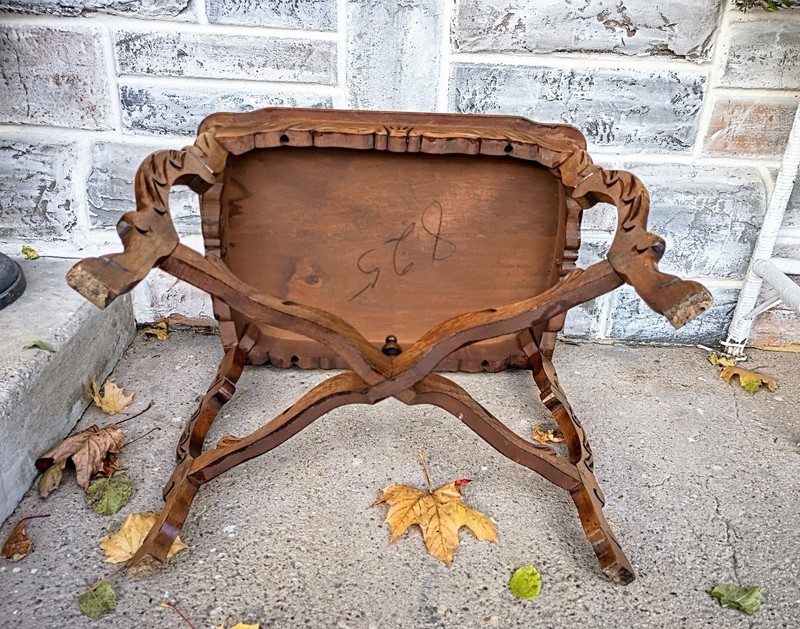 Vintage French Style Floral Carved Inlaid Wood Side End table gallery