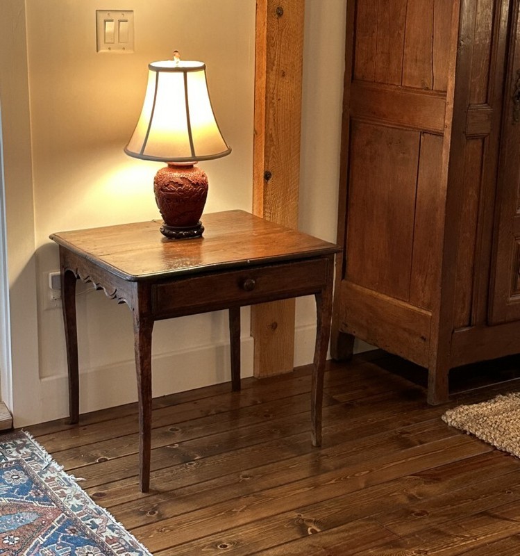 Authentic RARE 18th century French walnut single drawer table c 1760 wooden pins