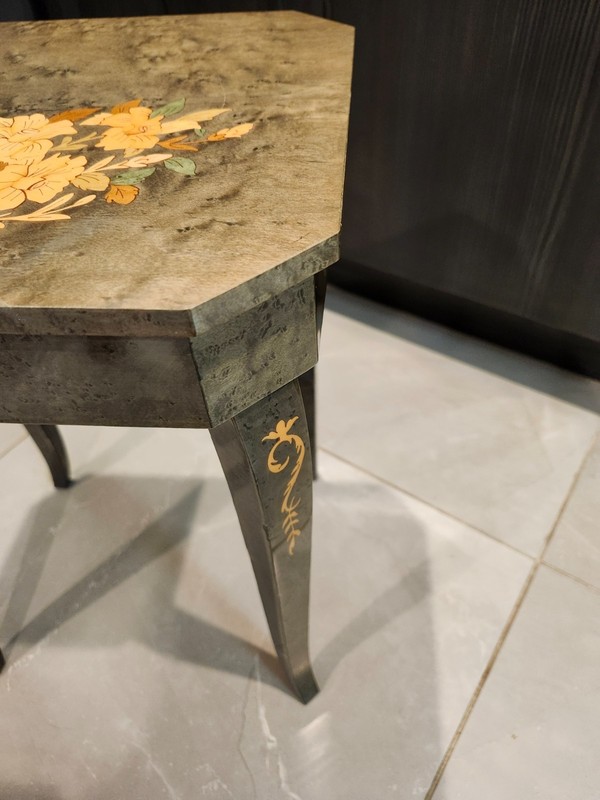 Antique Italian Inlayed Music Cabriole Legs Table & Hinged Top Up gallery