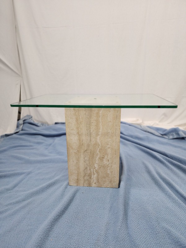 Vintage Marble Occasional Table with Floating Marble Center Glass Travertine gallery