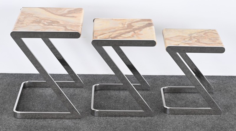 Brueton Onyx and Stainless Steel Nesting Tables, 1980s