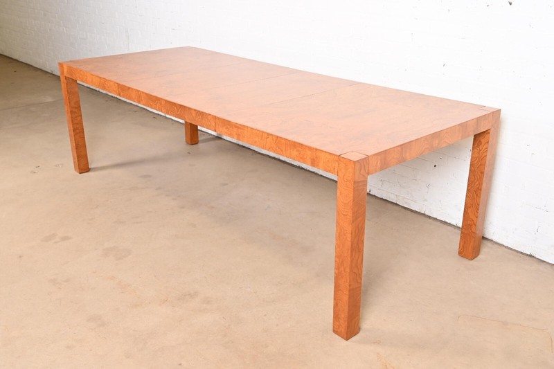 Milo Baughman Style Burl Wood Parsons Dining Table by Lane, Newly Refinished