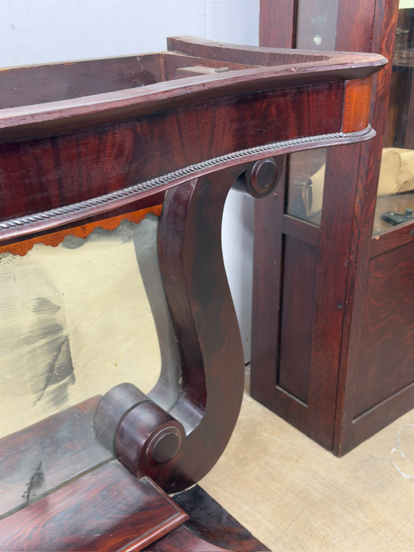antique empire marble top pier table mirror mahogany classical 1830 scrolls gallery