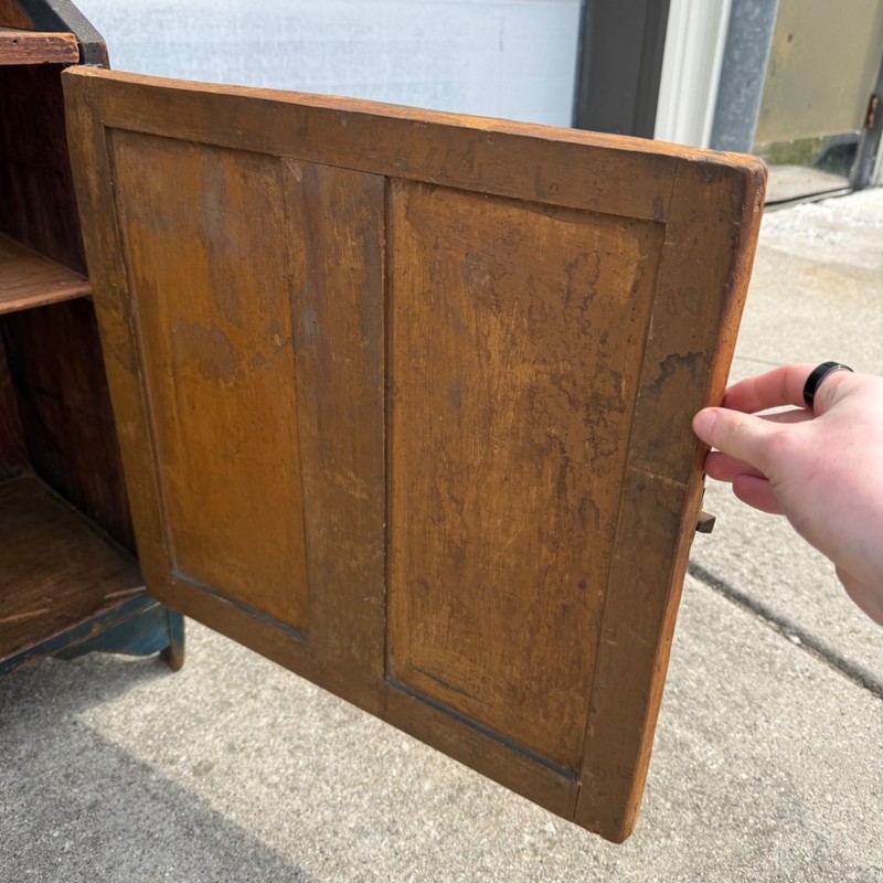 Antique 19th c. Primitive Blue Paint Farmhouse End Bedside Table Cabinet Nightst gallery