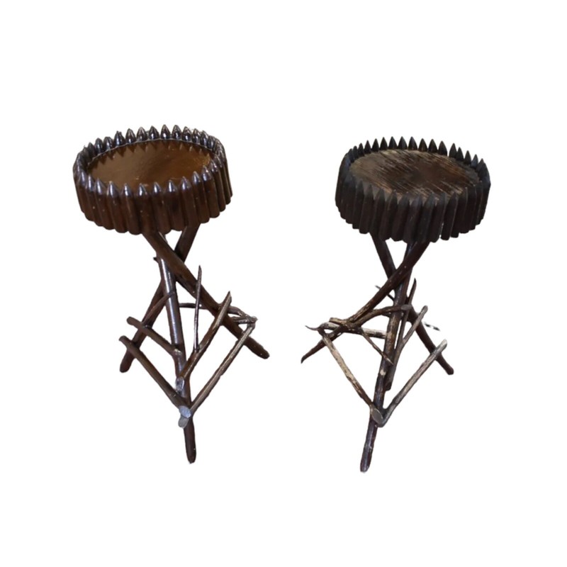 Vintage Primitive Adirondak Style Side Tables or Smoke Stand