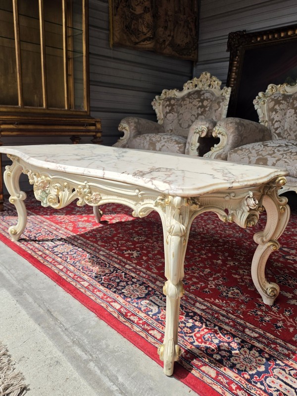 Vintage Italian Silik Style Hand Painted Coffee Table- Marble Top gallery