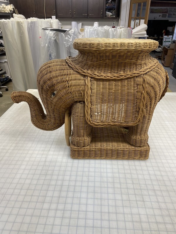 Vintage Rattan Wicker Elephant Side Table Plant Stand End Table