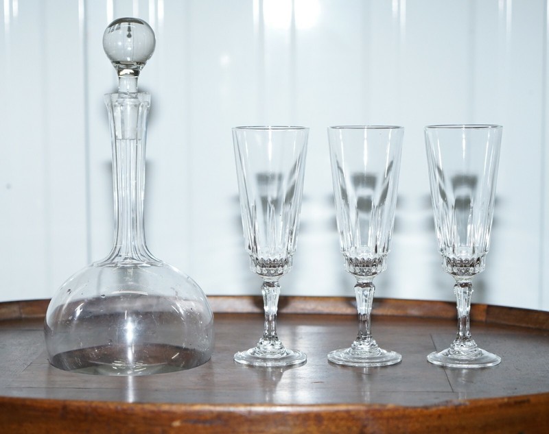 RARE VICTORIAN 1860 MAHOGANY DRINKS TABLE WITH CRYSTAL DECANTER & GLASSES WHEELS gallery